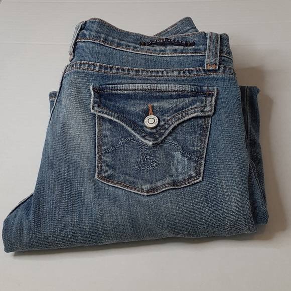 Vigoss Flare Leg Distressed Blue Jeans  Size 7 Stretch - Picture 10 of 15